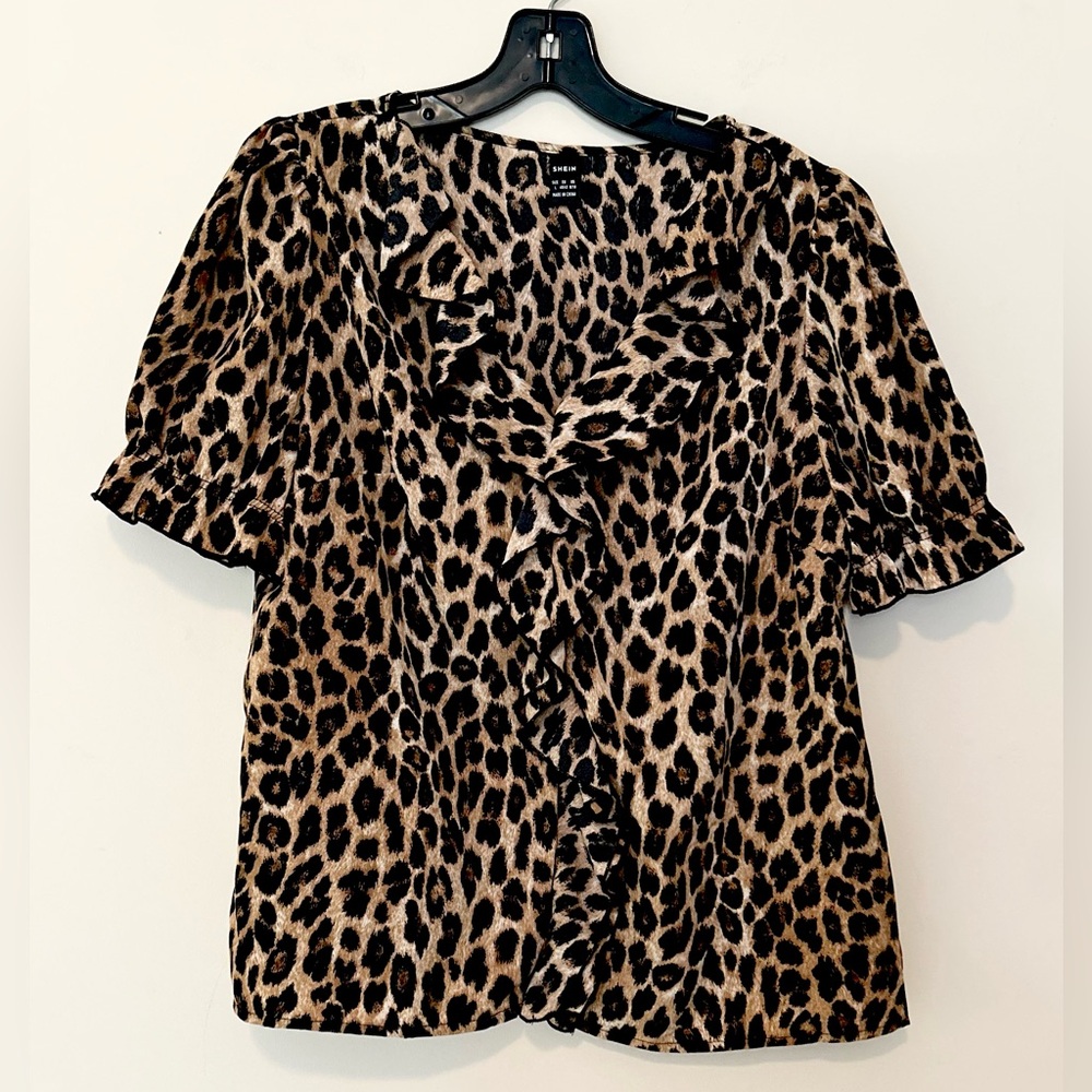 SHEIN Animal Print Ruffle Blouse